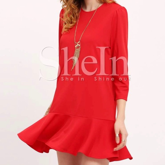 SHEIN Red Round Neck Ruffle Dress - Picture 2 of 7